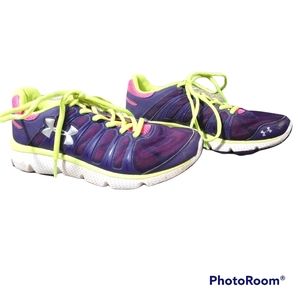 Under Armour Girls Purple Green Lace Up Sneakers Size 4 5